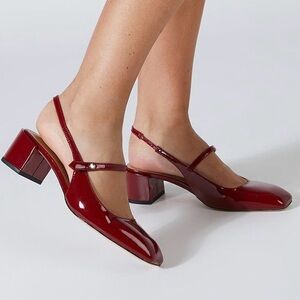 Tony Bianco Wham 👠red patent leather Slingback Maryjane pumps block heels